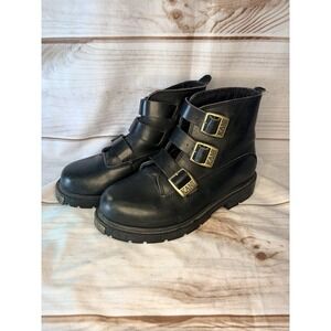 Karl Kani Vintage Leather Ankle Motorcycle‎ Lugged Biker Boots Black Men4 W 5.5
